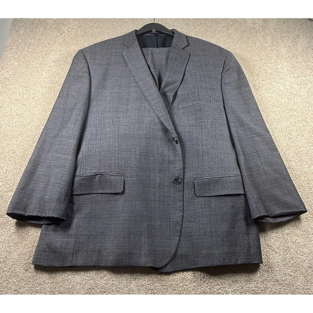 Jos A Bank 1905 Mens Charcoal Glen Plaid Wool Blend Suit 54 Regular 49‎ Waist